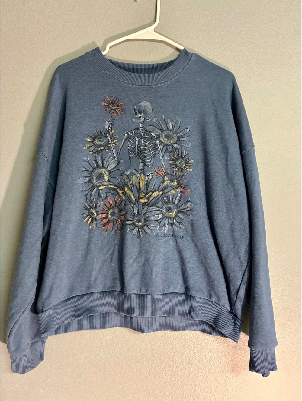 American Eagle Grunge Skeleton Sunflower Graphic Crewneck Sweatshirt XL